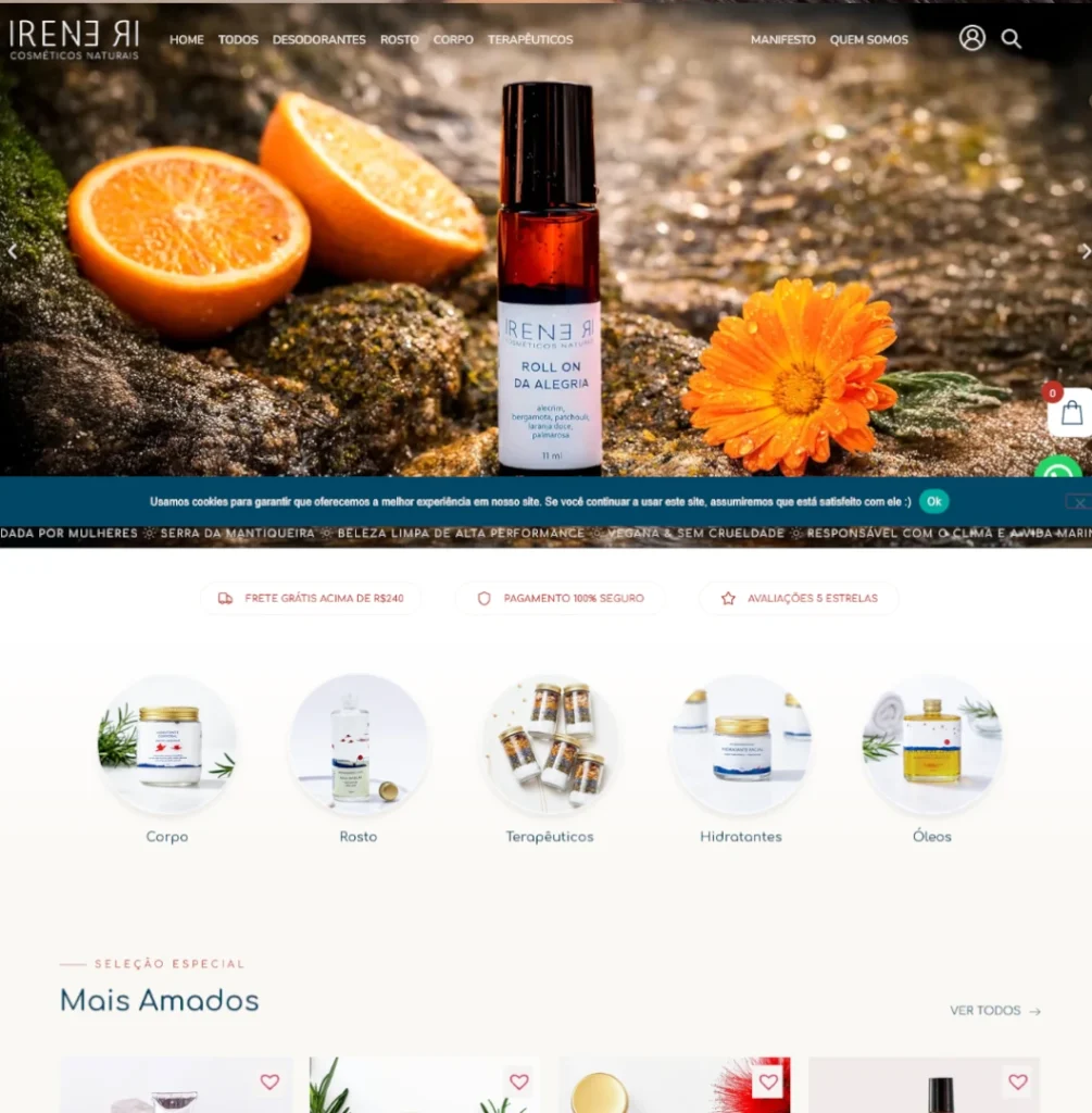 Site Irene R - marca de cosméticos naturais